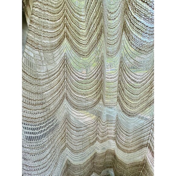 Vintage 70s mesh curtain, cream tan wavy pattern, pleated boho panel, for each - Picture 3 of 10